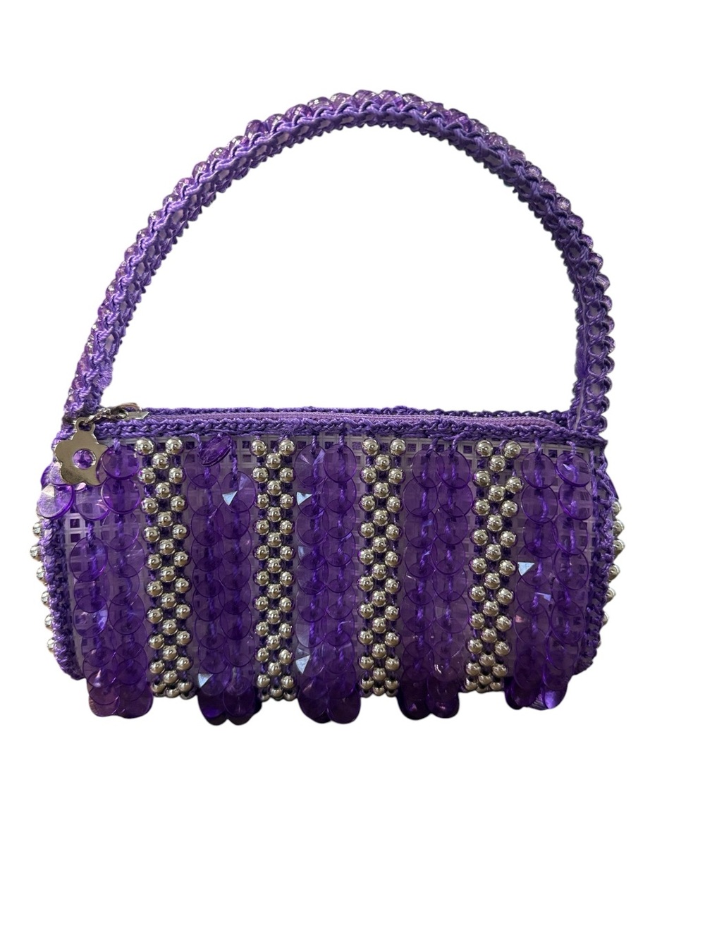 Handmade Purple Acrylic Beaded Mini Top Handle Statement Bag